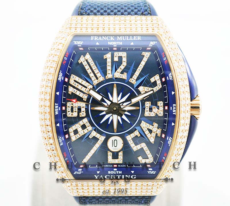 Franck Muller Vanguard Yachting Rose Gold Pave-Set Diamonds V 45 SC DT 5N BL