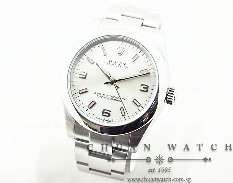 Rolex Boys Oyster Perpetual No-Date 31mm 177200 Silver Sunburst 3.6.9 Pink Baton - Image 2