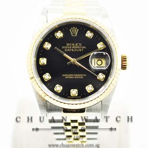 Rolex Gents DateJust 36mm 16233 Black Sunburst Diamonds - Discontinued