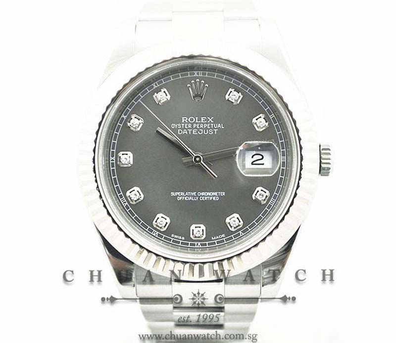 Rolex DateJust II 116334 Dark Rhodium Sunburst Diamonds - Discontinued