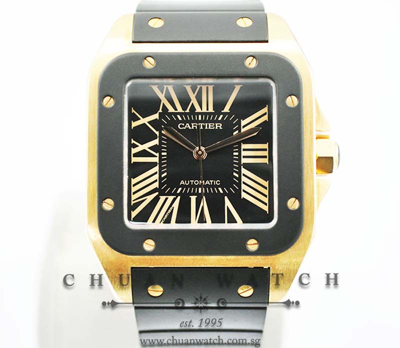 Cartier Santos 100 XL Rose Gold Rubber Clad W20124U2 - Discontinued