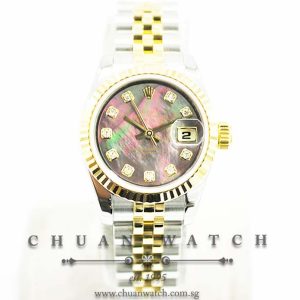 Rolex Ladies DateJust 26mm 179173 Black MOP Diamonds