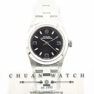 Rolex Ladies Oyster Perpetual No-Date 24mm 76080 Black Index Arabic - Discontinued