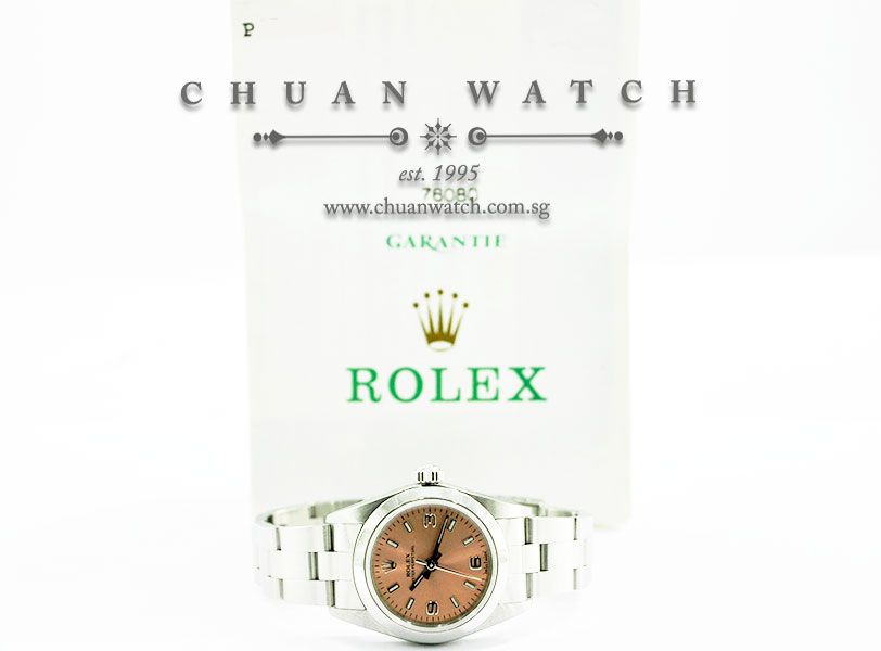 Rolex Ladies Oyster Perpetual No-Date 24mm 76080 Pink Sunburst Index Arabic - Discontinued - Image 5