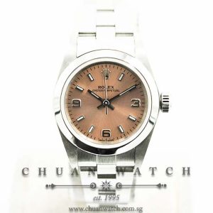 Rolex Ladies Oyster Perpetual No-Date 24mm 76080 Pink Sunburst Index Arabic - Discontinued