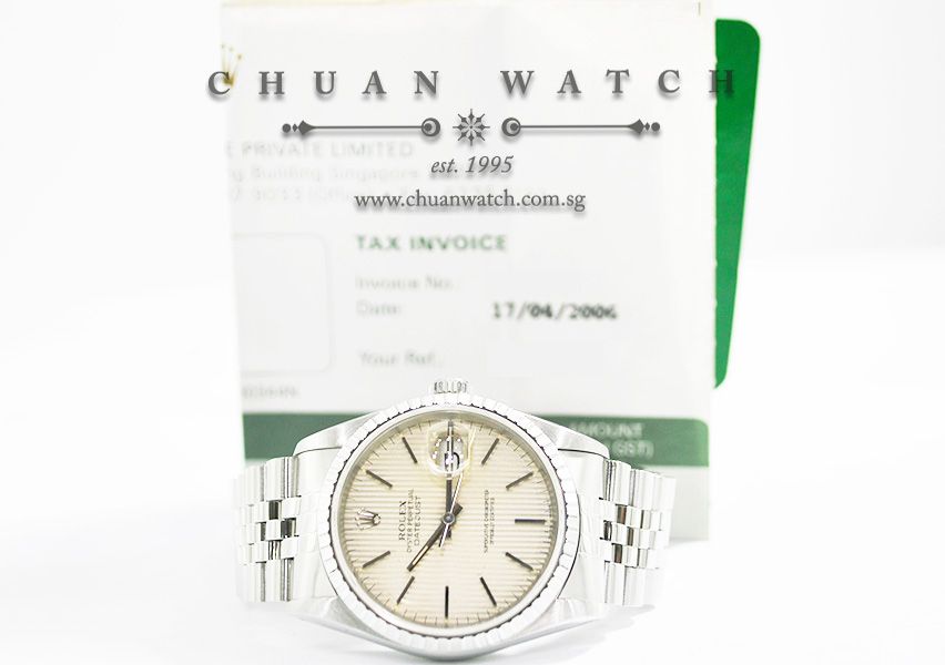 Rolex Gents DateJust 36mm 16220 Silver Tapestry Index - Discontinued - Image 5