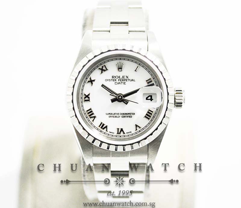 Rolex Ladies Oyster Perpetual Date 26mm 79240 White Roman - Discontinued