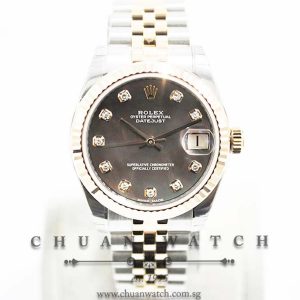 Rolex Boys DateJust Two-Tone 31mm 178271 Black MOP Diamonds