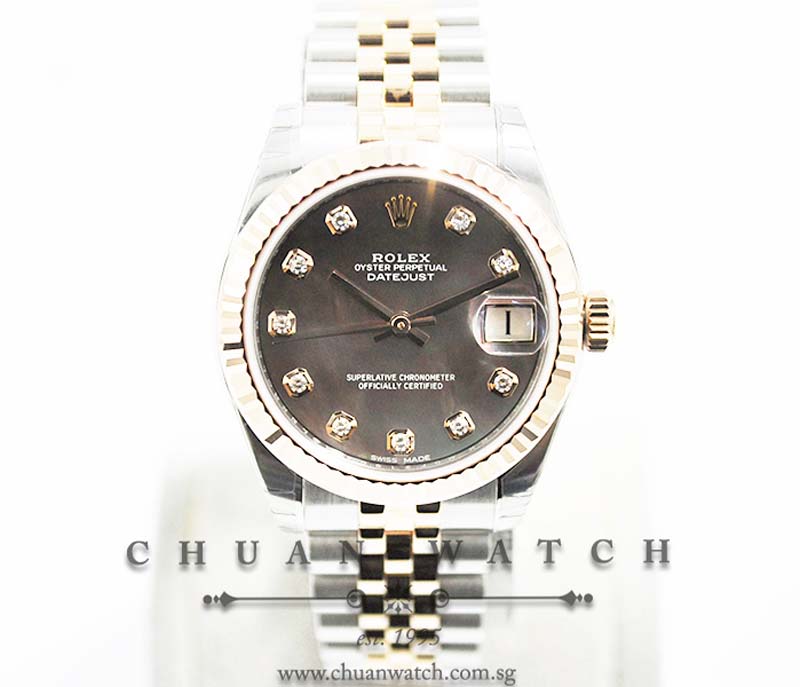 Rolex Boys DateJust Two-Tone 31mm 178271 Black MOP Diamonds