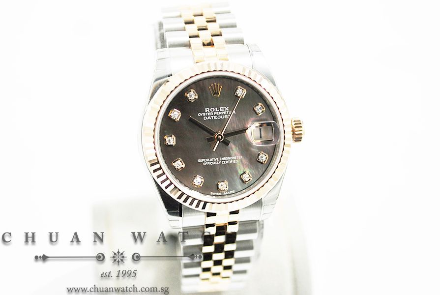 Rolex Boys DateJust Two-Tone 31mm 178271 Black MOP Diamonds - Image 3