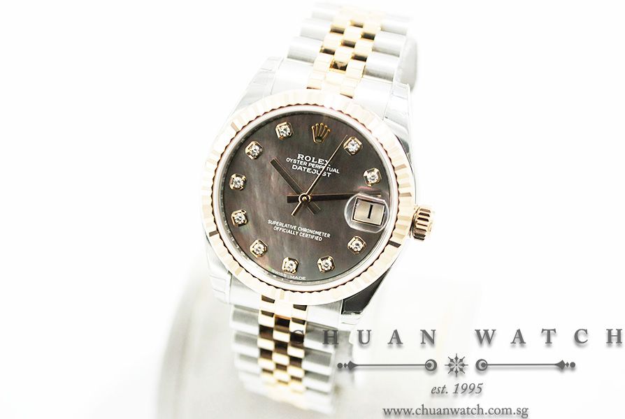 Rolex Boys DateJust Two-Tone 31mm 178271 Black MOP Diamonds - Image 2