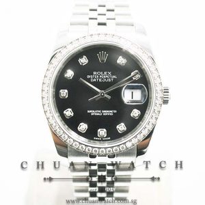 Rolex Gents DateJust 36mm 116244 Black Sunburst Diamonds