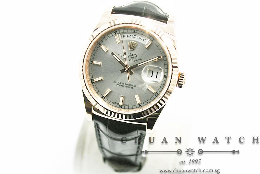 Rolex Day-Date President Rose Gold 36mm 118135 Rhodium Sunburst Index - Image 2