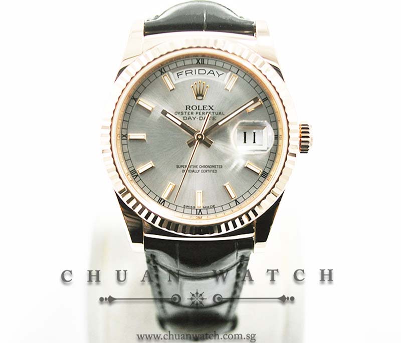 Rolex Day-Date President Rose Gold 36mm 118135 Rhodium Sunburst Index