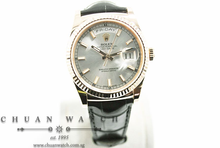 Rolex Day-Date President Rose Gold 36mm 118135 Rhodium Sunburst Index - Image 3