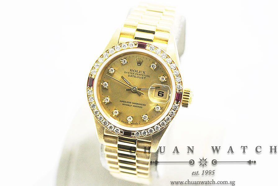 Rolex Ladies DateJust President Yellow Gold 26mm 69068 Champagne Sunburst Diamonds - Discontinued - Image 2