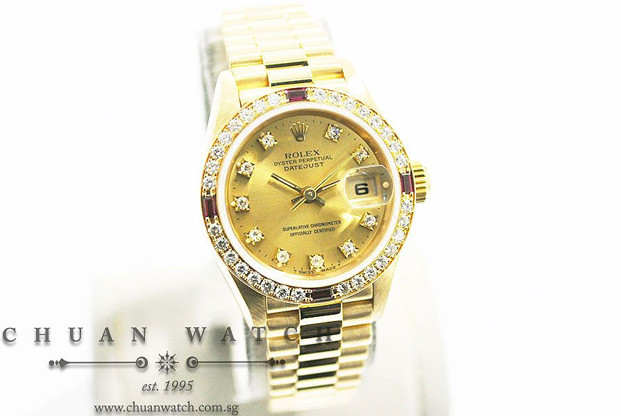 Rolex Ladies DateJust President Yellow Gold 26mm 69068 Champagne Sunburst Diamonds - Discontinued - Image 3