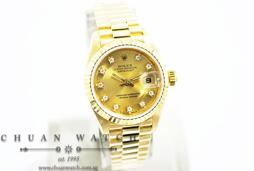 Rolex Ladies DateJust President Yellow Gold 26mm 69178 Champagne Sunburst Diamonds - Discontinued - Image 3