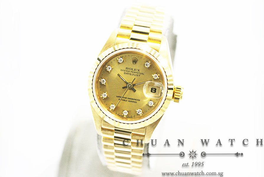 Rolex Ladies DateJust President Yellow Gold 26mm 69178 Champagne Sunburst Diamonds - Discontinued - Image 2