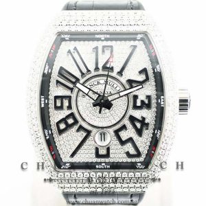 Franck Muller Vanguard Steel Pave-Set Custom Diamonds V 45 SC DT AC NR Black Arabic