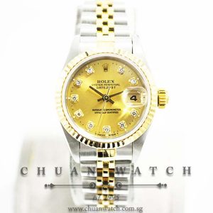 Rolex Ladies DateJust Two-Tone 26mm 69173 Champagne Sunburst Diamonds - Discontinued