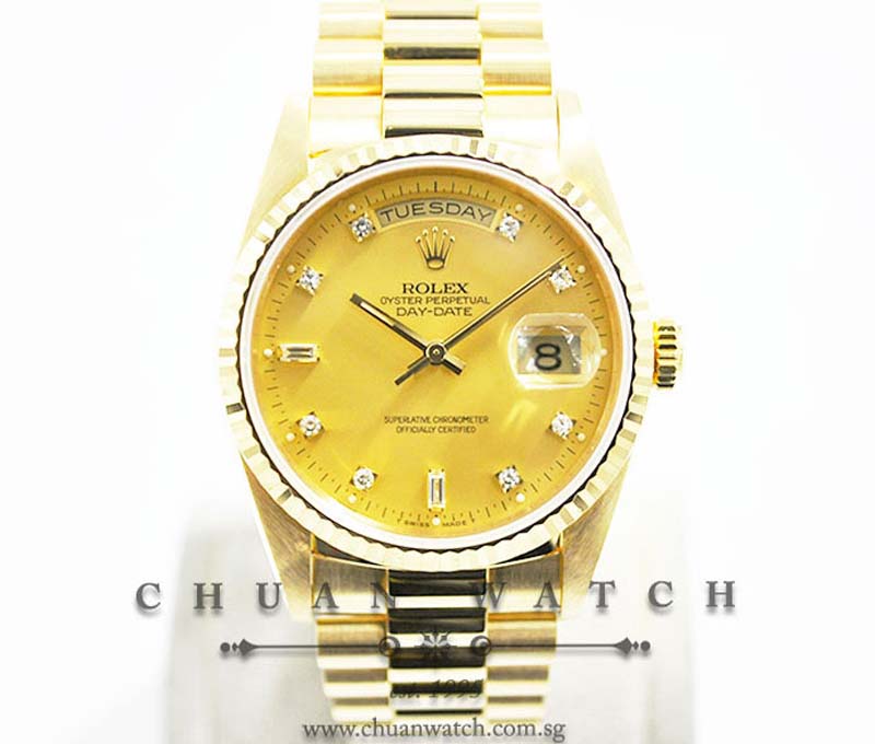 Rolex Day-Date President Yellow Gold 36mm 18238 Champagne Sunburst Diamonds - Discontinued
