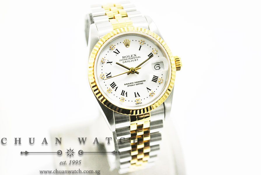 Rolex Boys DateJust Two-Tone 31mm 68273 White Painted Roman Diamonds - Discontinued - Image 3