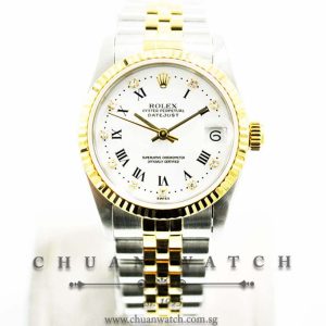 Rolex Boys DateJust Two-Tone 31mm 68273 White Painted Roman Diamonds - Discontinued