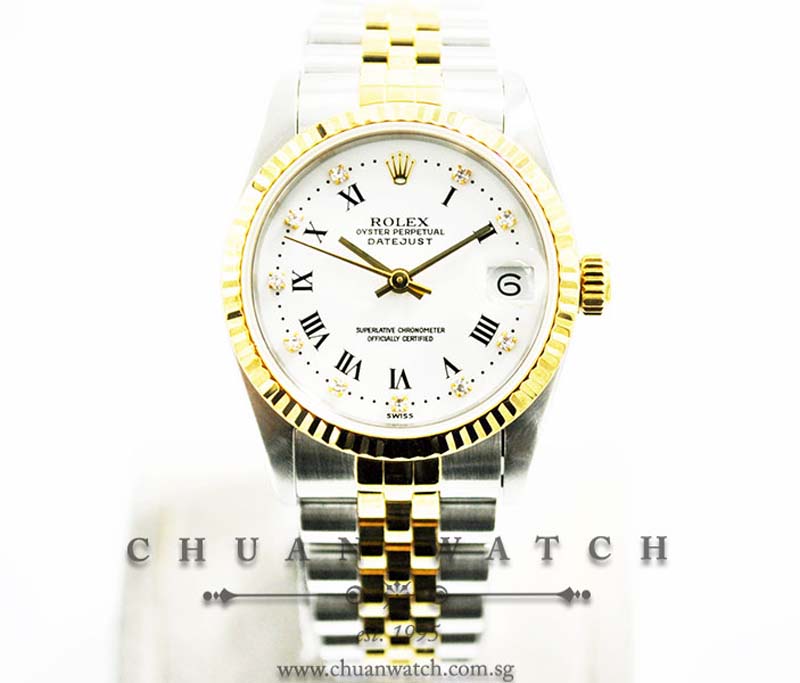 Rolex Boys DateJust Two-Tone 31mm 68273 White Painted Roman Diamonds - Discontinued