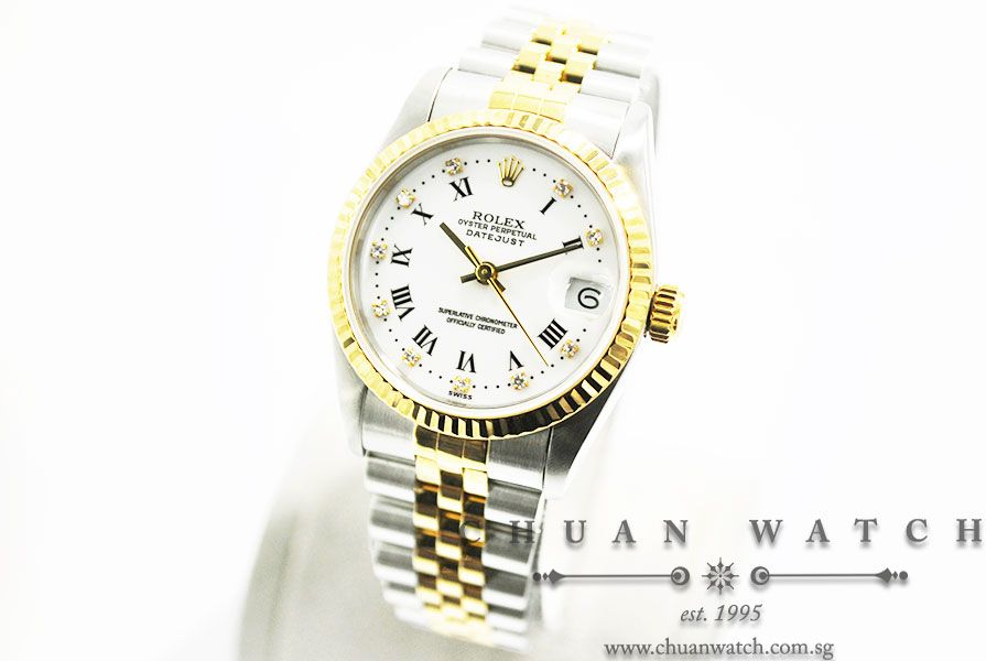Rolex Boys DateJust Two-Tone 31mm 68273 White Painted Roman Diamonds - Discontinued - Image 2