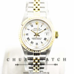 Rolex Ladies DateJust Two-Tone 26mm 69173 White Painted Roman Diamonds - Discontinued