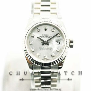 Rolex Ladies DateJust President White Gold 26mm 179179 Silver Sunburst Diamonds - Discontinued