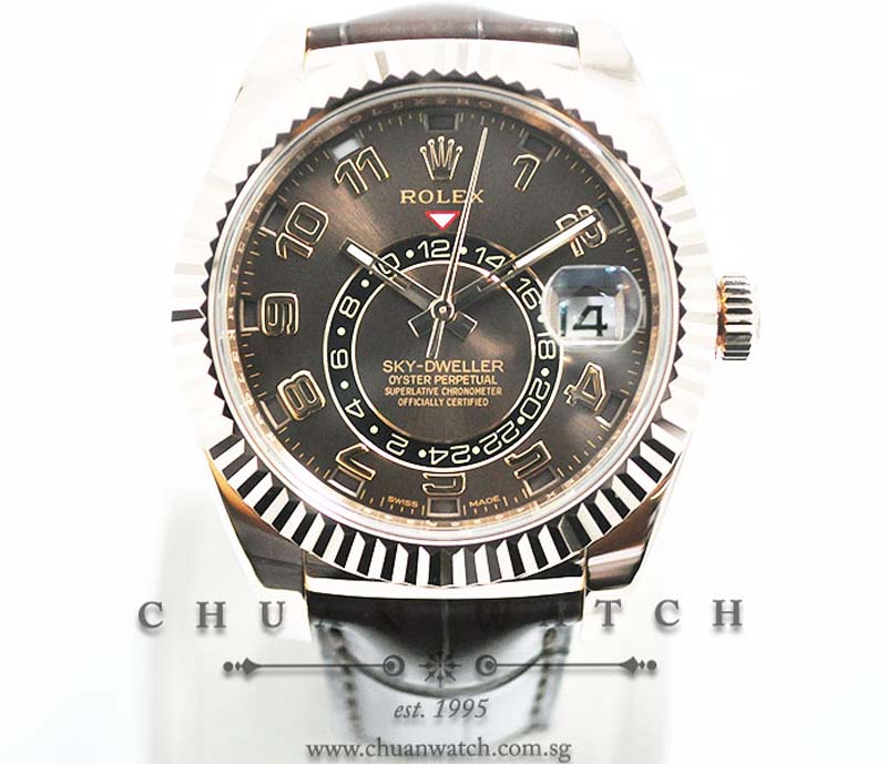 Rolex Annual Calendar GMT Sky-Dweller Rose Gold 42mm 326135 Chocolate Sunburst Arabic - Discontinued Dial