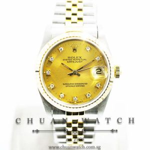 Rolex Boys DateJust Two-Tone 31mm 68273 Champagne Sunburst Diamonds - Discontinued