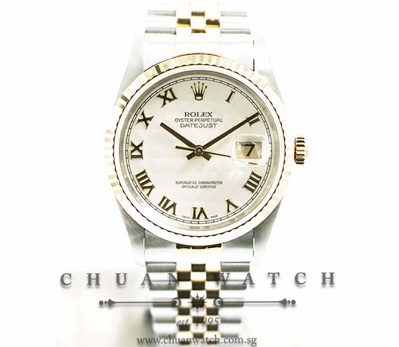 Rolex Gents DateJust Two-Tone 36mm 16233 Ivory Pyramid Roman - Discontinued