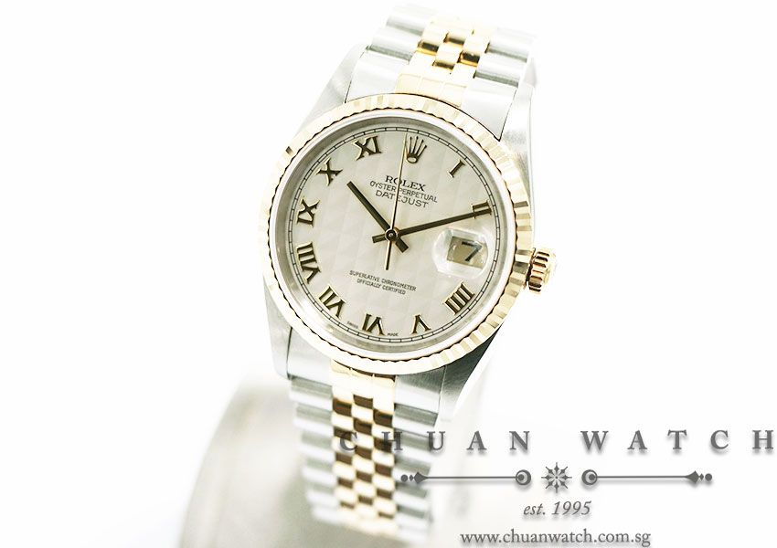Rolex Gents DateJust Two-Tone 36mm 16233 Ivory Pyramid Roman - Discontinued - Image 2