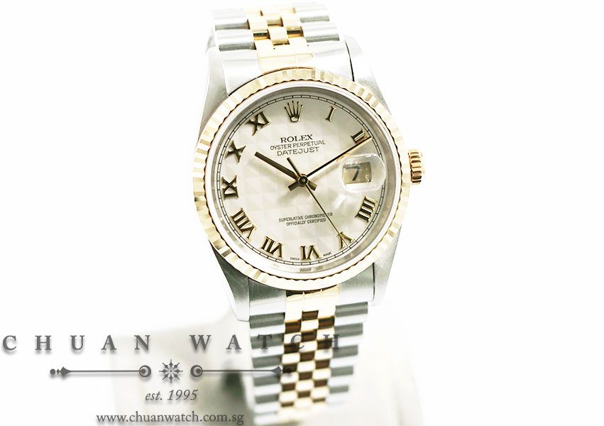 Rolex Gents DateJust Two-Tone 36mm 16233 Ivory Pyramid Roman - Discontinued - Image 3