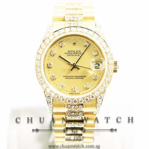 Rolex Boys DateJust President Yellow Gold Custom-Set Diamonds 31mm 68278 Champagne Diamonds - Discontinued