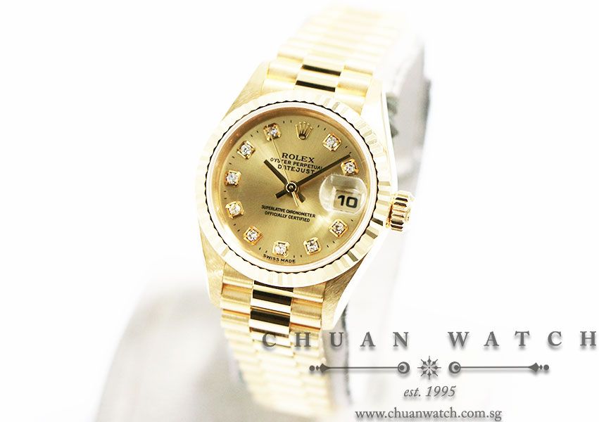 Rolex Ladies DateJust President Yellow Gold 26mm 69178 Champagne Sunburst Diamonds - Discontinued - Image 2