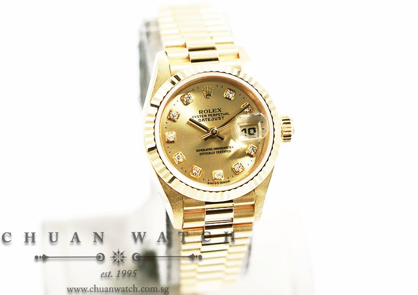 Rolex Ladies DateJust President Yellow Gold 26mm 69178 Champagne Sunburst Diamonds - Discontinued - Image 3