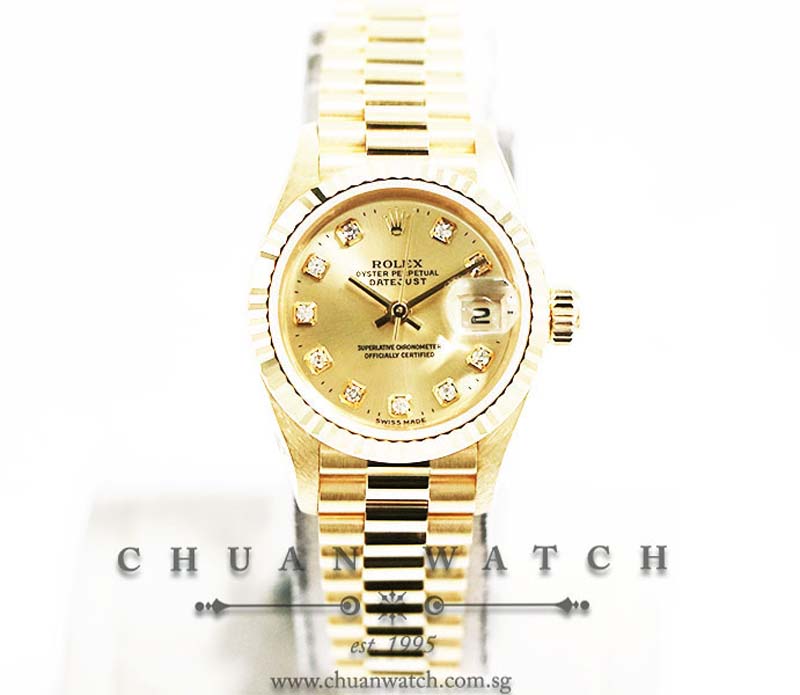 Rolex Ladies DateJust President Yellow Gold 26mm 69178 Champagne Sunburst Diamonds - Discontinued
