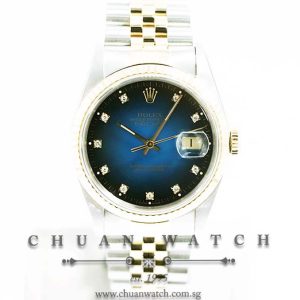 Rolex Gents DateJust Two-Tone 36mm 16233 Blue Vignette Diamonds - Discontinued