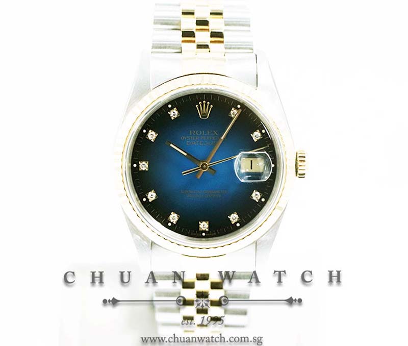 Rolex Gents DateJust Two-Tone 36mm 16233 Blue Vignette Diamonds - Discontinued