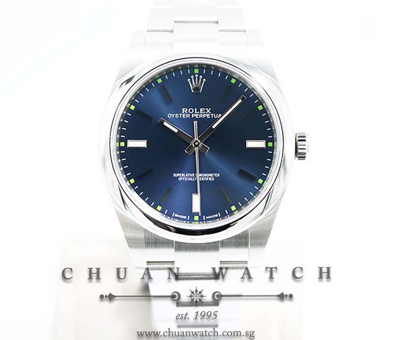 Rolex Gents Oyster Perpetual 39mm 114300 Blue Sunburst Index