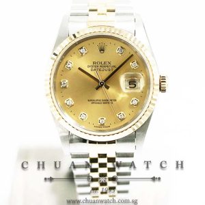 Rolex Gents DateJust Two-Tone 36mm 16233 Champagne Sunburst Diamonds - Discontinued