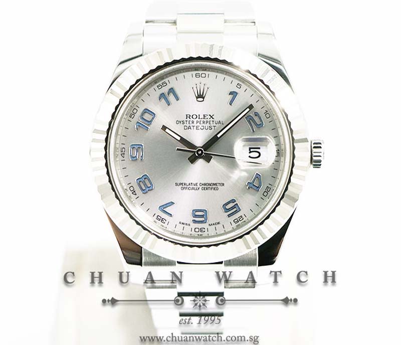 Rolex DateJust II 41mm 116334 Rhodium Sunburst Blue Arabic - Discontinued