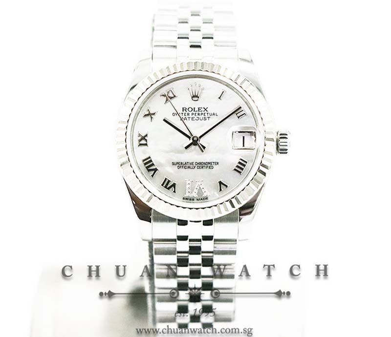 Rolex Boys DateJust 31mm 178274 White MOP Roman VI 11BR