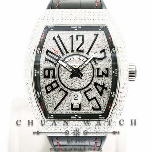 Franck Muller Vanguard Steel Custom Pave-Set Diamonds V 45 SC DT AC NR Black Arabic