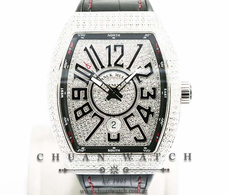 Franck Muller Vanguard Steel Custom Pave-Set Diamonds V 45 SC DT AC NR Black Arabic