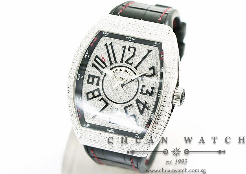Franck Muller Vanguard Steel Custom Pave-Set Diamonds V 45 SC DT AC NR Black Arabic - Image 2